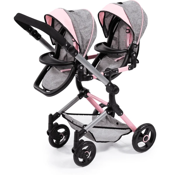 Bayer Design Twin Neo Poppenwagen Grijs/roze, Met Vlinder 3 Bayer Design Twin Neo Poppenwagen Grijs/roze, Met Vlinder - Afbeelding 3