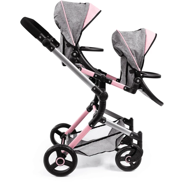 Bayer Design Twin Neo Poppenwagen Grijs/roze, Met Vlinder 4 Bayer Design Twin Neo Poppenwagen Grijs/roze, Met Vlinder - Afbeelding 4