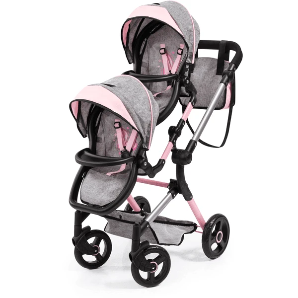 Bayer Design Twin Neo Poppenwagen Grijs/roze, Met Vlinder 1 Bayer Design Twin Neo Poppenwagen Grijs/roze, Met Vlinder